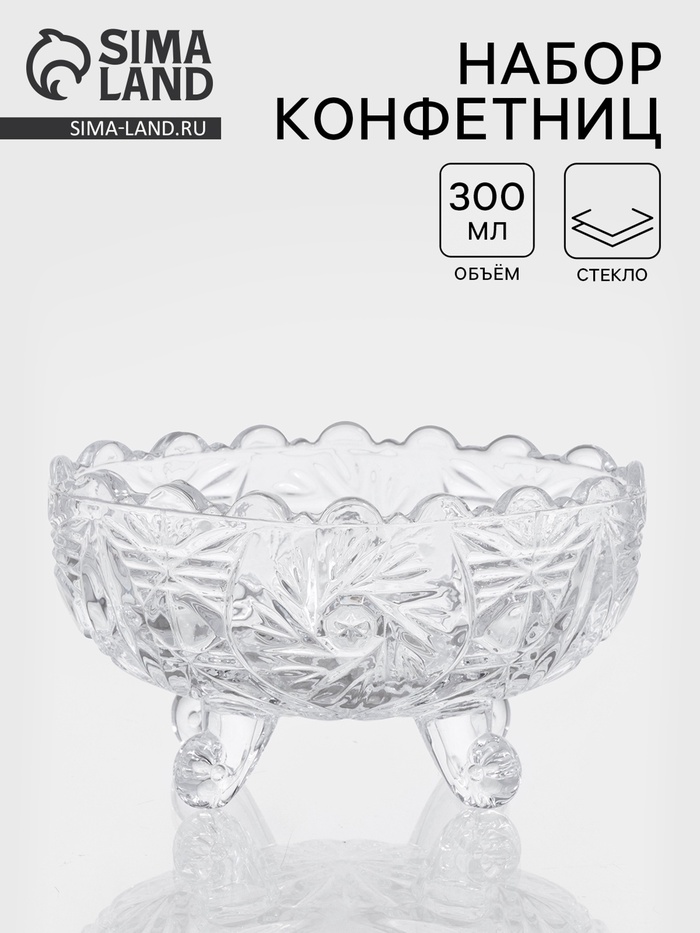 УЦЕНКА Конфетница «Вихрь», 13.5×9×7.5 см, на ножках, стекло - Фото 1