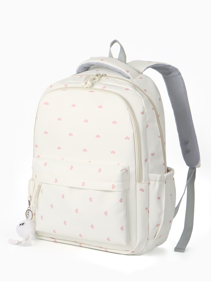 Рюкзак школьный для девочки «Сердечки», 4 кармана, 31×13×48 см, белый - Фото 1