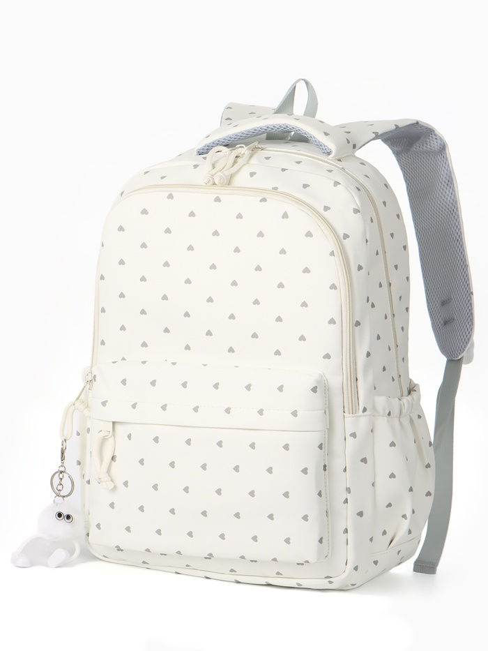 Рюкзак школьный для девочки «Сердца», 4 кармана, 31×13×48 см, белый - Фото 1