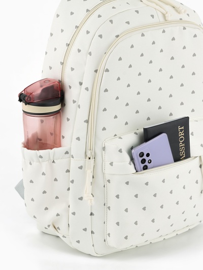 Рюкзак школьный для девочки «Сердца», 4 кармана, 31×13×48 см, белый