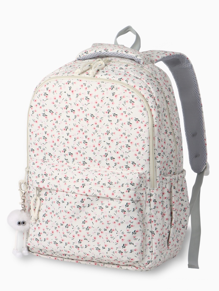 Рюкзак школьный для девочки «Цветочки», 4 кармана, 31×13×48 см, белый - Фото 1