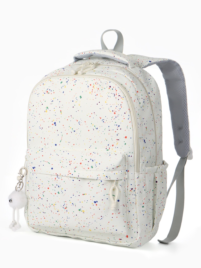 Рюкзак школьный для девочки «Краска», 4 кармана, 31×13×48 см, белый - Фото 1