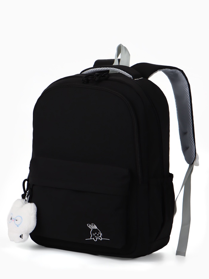 Рюкзак школьный «Зайчик», однотонный, для девочки, 31×13×48 см, чёрный