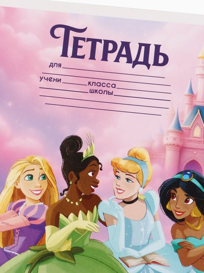 Тетрадь 12 листов, частая косая линейка «Принцессы»