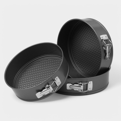 УЦЕНКА Набор форм для выпечки Доляна «Элин. Круг», 3 предмета: d=22/24/26 см, съёмное дно, антипригарное покрытие, чёрный