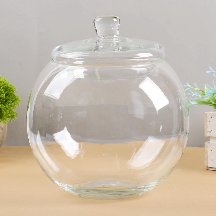 УЦЕНКА Ваза «Шаровая» 5 л с крышкой горл.d-16, 20×23 см (без крышки h=17 см) прозрачная - Фото 1