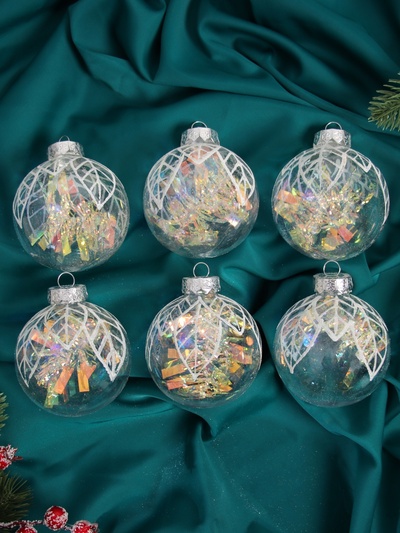 УЦЕНКА Набор шаров пластик d=8 см, 6 шт. «Прозрачный лист»