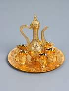 УЦЕНКА Набор винный кувшин, 6 бокалов и поднос "Стамбул. Медальон и узоры" золото - Фото 2