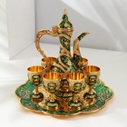 УЦЕНКА Набор винный кувшин, 6 бокалов и поднос "Турция. Цветы и узоры" зелёный с золотом - Фото 1