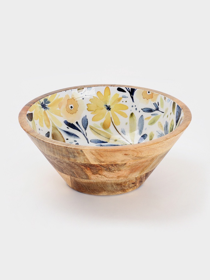 УЦЕНКА Салатник «Желтые и синие цветы» дерево манго 25×25×10 см - Фото 1