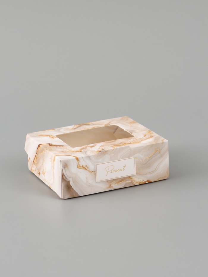 Коробка подарочная с окном «Мрамор», 10×8×3.5 см, самосборная