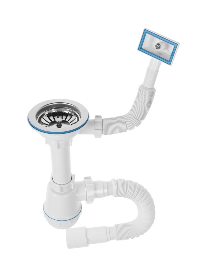 Сифон для мойки ZEIN, 3 1/2’’*40 мм, прямоугольный перелив, с гофротрубой 40/50 мм - Фото 1