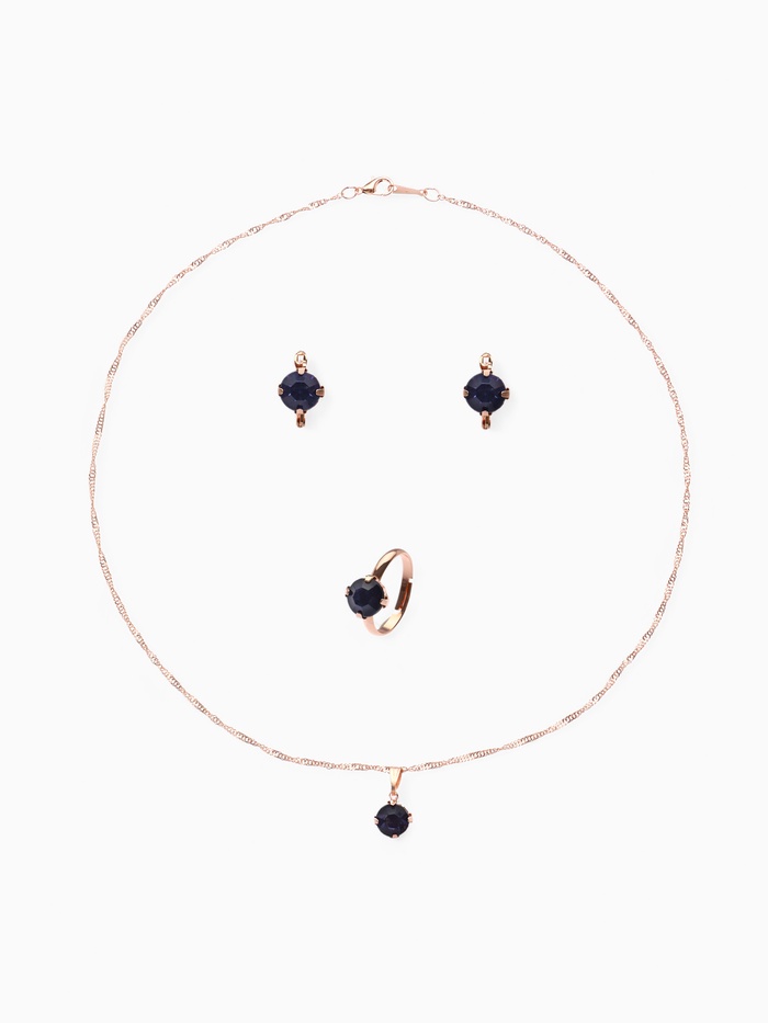 Гарнитур 3 предмета: серьги, кулон, кольцо безразмерное «Эдель» бусинка, цвет синий в золоте, 45 см - Фото 1