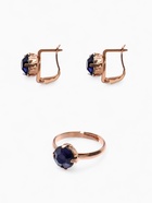 Гарнитур 3 предмета: серьги, кулон, кольцо безразмерное «Эдель» бусинка, цвет синий в золоте, 45 см - Фото 5