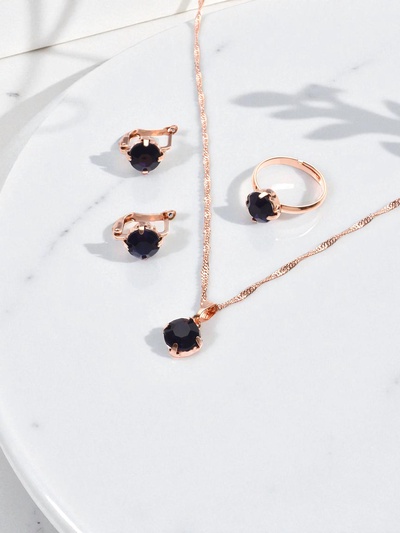 Гарнитур 3 предмета: серьги, кулон, кольцо безразмерное «Эдель» бусинка, цвет синий в золоте, 45 см