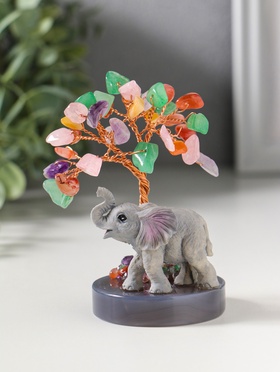 Денежное дерево декоративное «Сувенир бонсай. Слон у дерева», 18 камней, 5.8×5.8×10.5 см  (артикул 10961717)  большой выбор товаров оптом и в розницу по низким ценам с доставкой