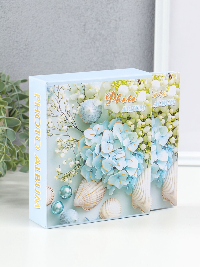 Фотоальбом на 40 фото 10×15 см «Голубая гортензия и ракушки», в коробке, 4.5×14×17 см - Фото 1