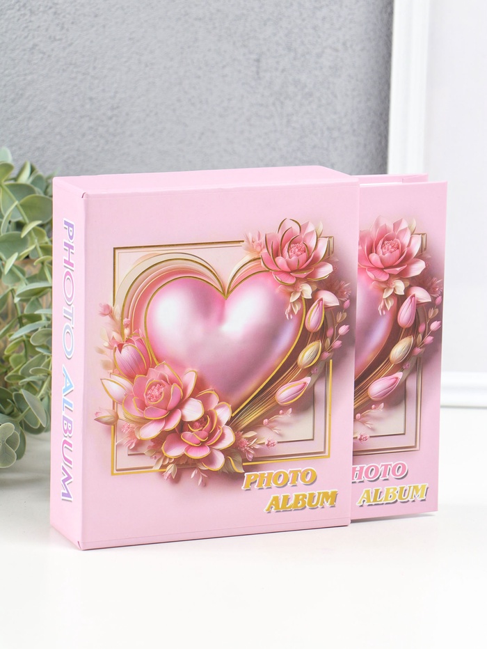 Фотоальбом на 40 фото 10×15 см «Розовое сердце в цветах», в коробке, 4.5×14×17 см - Фото 1