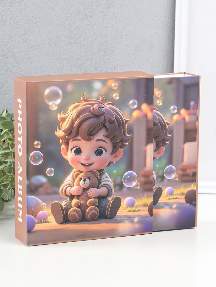 Фотоальбом на 80 фото 10×15 см «Мальчик в полосатой рубашке с мишкой», в коробке, 5×19×22.8 см