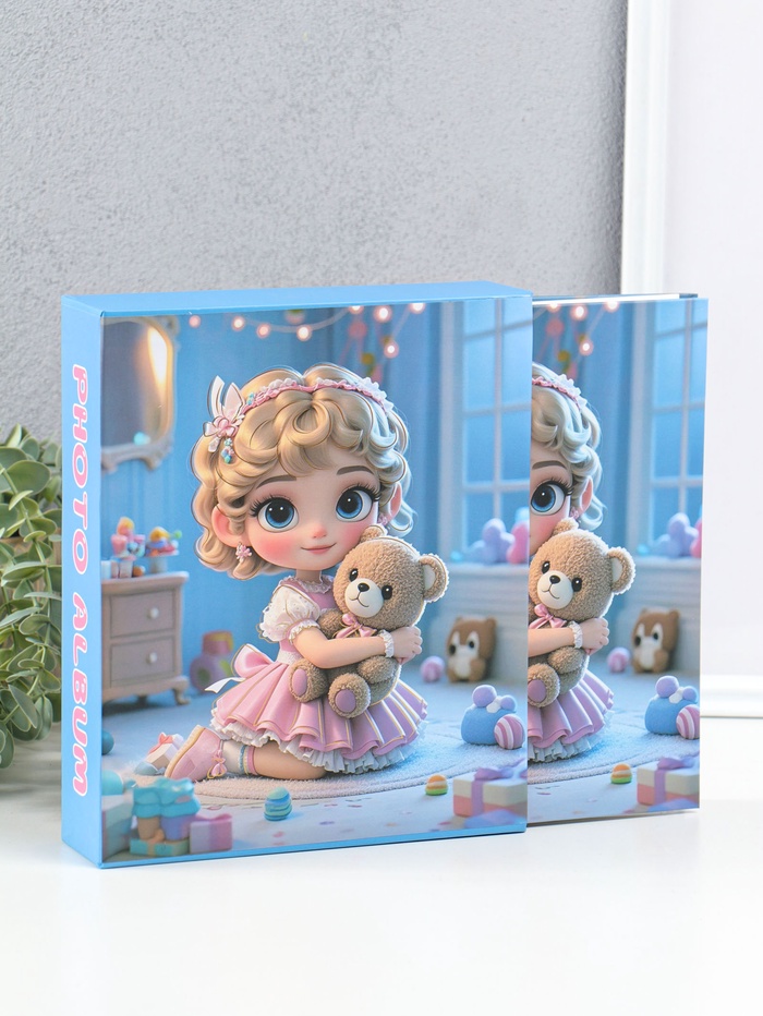 Фотоальбом на 80 фото 10×15 см «Малышка в розовом платье, с мишкой», в коробке, 5×19×22.8 см