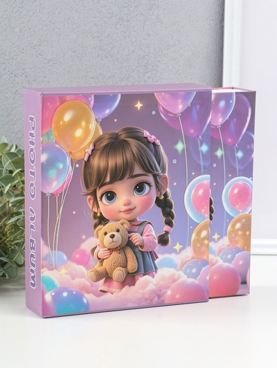 Фотоальбом на 80 фото 10×15 см «Малышка с косичками, с мишкой», в коробке, 5×19×22.8 см