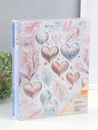 Фотоальбом на 200 фото 13×18 см «Сердца и листья», серо-розовый, в коробке, 5.5×23.5×29.5 см  (артикул 10962726)  большой выбор товаров оптом и в розницу по низким ценам с доставкой