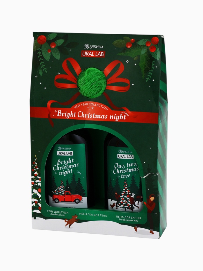 УЦЕНКА URAL LAB Winter Melody Набор Bright Christmas night, гель для душа, пена для ванны и мочалка1 - Фото 1