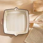 УЦЕНКА Сковорода - гриль SL Home, d=26 см, h=4.5 см, два слива, эмалированное покрытие, индукция, чугун, бежевая - Фото 6