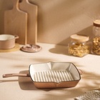 УЦЕНКА Сковорода - гриль SL Home, d=26 см, h=4.5 см, два слива, эмалированное покрытие, индукция, чугун, бежевая - Фото 7