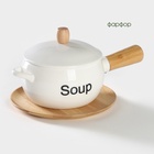 УЦЕНКА Супница BellaTenero, 400 мл, 20.5×11.5×6.5 см, с ручкой, на бамбуковой подставке, фарфор, белая - Фото 3