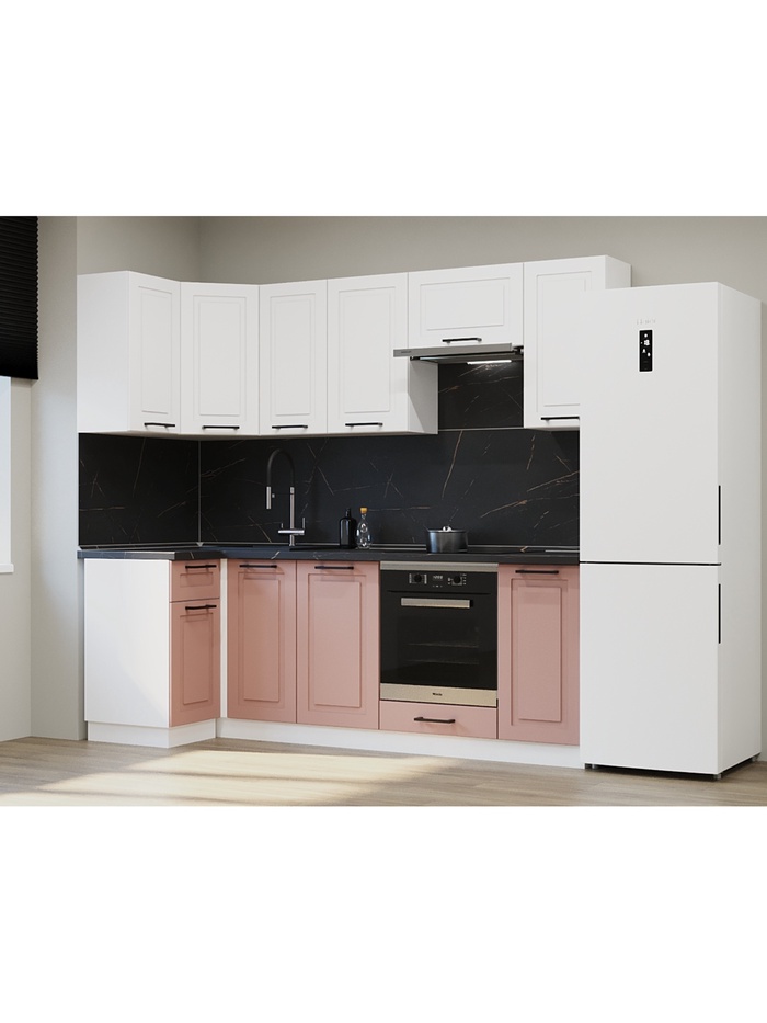 Кухонный гарнитур угловой «Аликанте 3», 1000×2450 мм, цвет шарли розовый/шарли белый - Фото 1