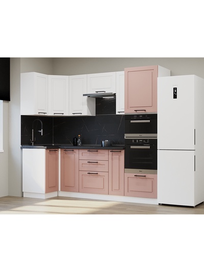 Кухонный гарнитур угловой «Аликанте 5», 1000×2500 мм, цвет шарли розовый/шарли белый