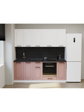 Кухонный гарнитур прямой «Аликанте 19», 2200 мм, цвет шарли розовый/шарли белый  (артикул 11010351)  большой выбор товаров оптом и в розницу по низким ценам с доставкой