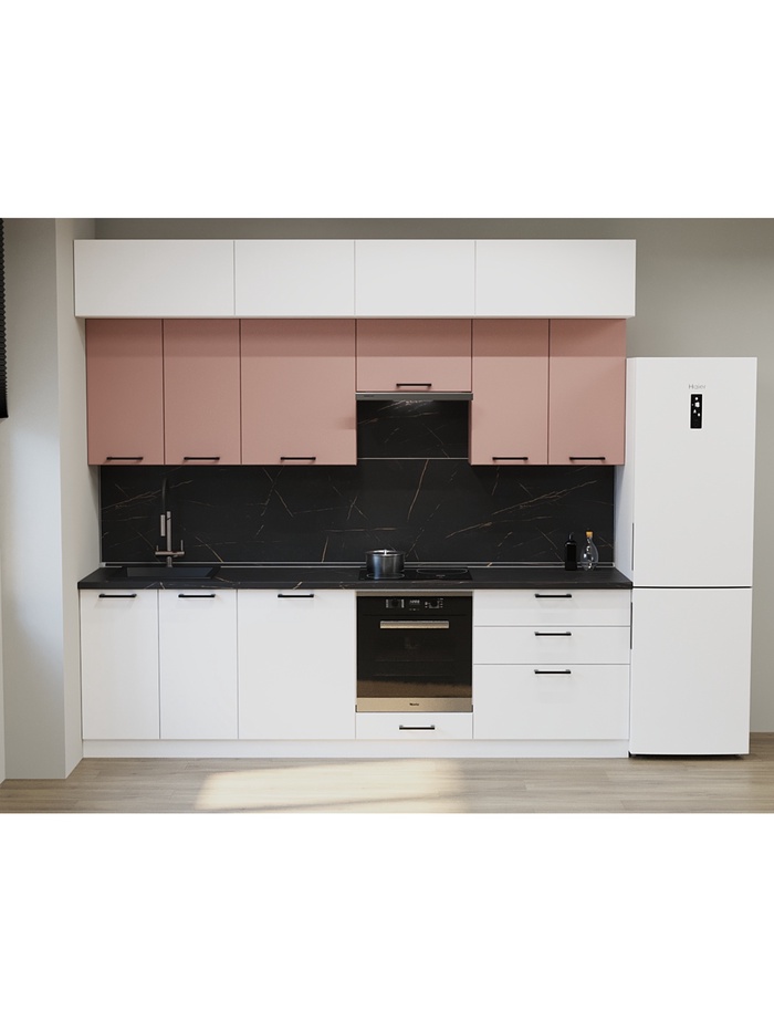 Кухонный гарнитур прямой «Аликанте 23», 2800 мм, цвет шарли розовый/шарли белый - Фото 1