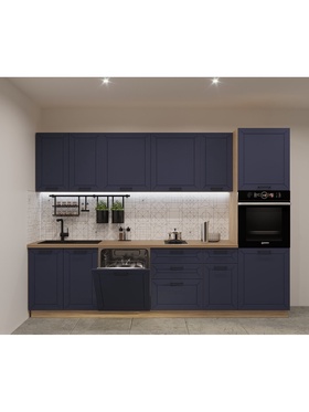 Кухонный гарнитур прямой «Кристалл 8», 3000 мм, цвет океания/дуб сонома  (артикул 11010363)  большой выбор товаров оптом и в розницу по низким ценам с доставкой