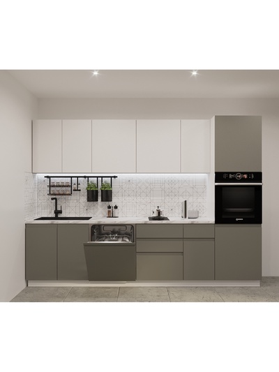 Кухонный гарнитур прямой «Лайн 16», 3000 мм, цвет тальки/обсидиан