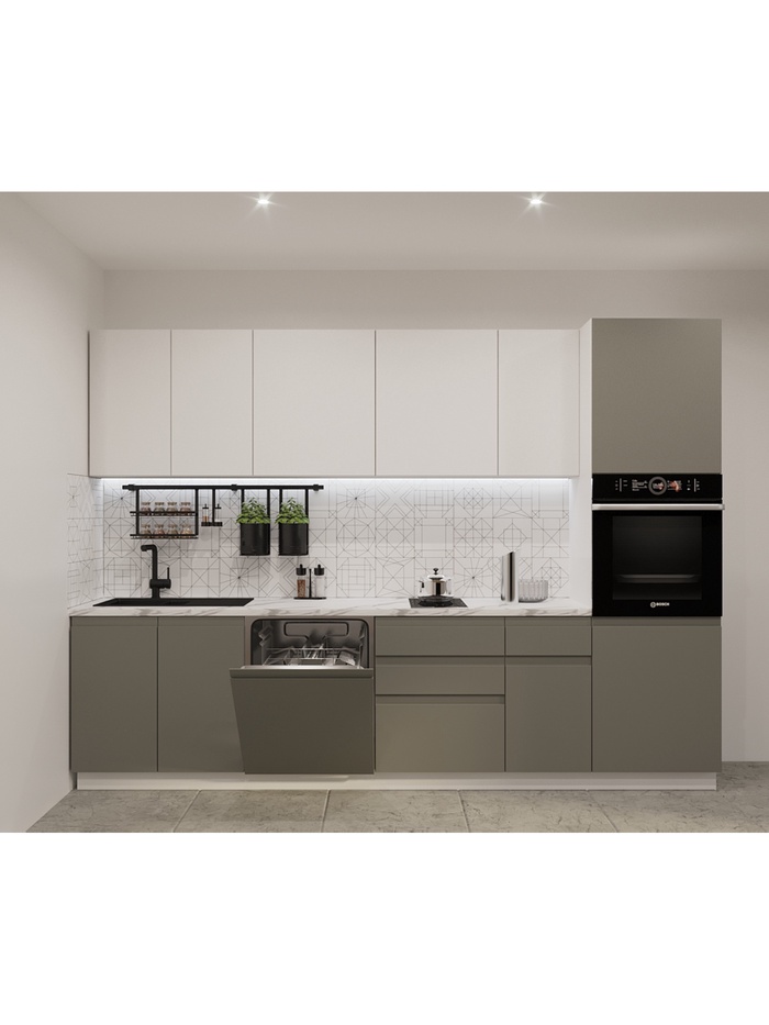 Кухонный гарнитур прямой «Лайн 16», 3000 мм, цвет тальки/обсидиан - Фото 1