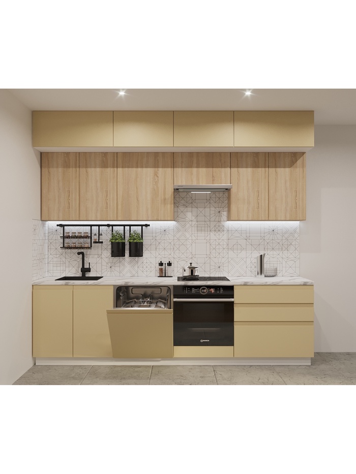 Кухонный гарнитур прямой трёхуровневый в потолок «Лайн 48», 2800 мм, цвет стамбул/дуб сонома - Фото 1