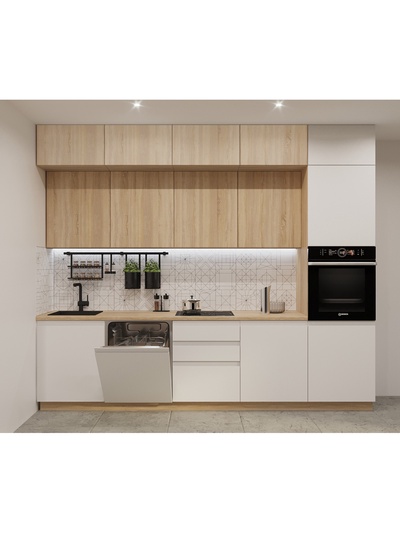 Кухонный гарнитур прямой трёхуровневый в потолок «Лайн 57», 3000 мм, цвет дуб сонома/тальк