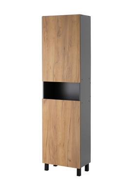 Шкаф - пенал для ванной комнаты «Пронто», с нишей, 500×300×1850 мм, цвет графит/дуб золотой  (артикул 10976715)  большой выбор товаров оптом и в розницу по низким ценам с доставкой