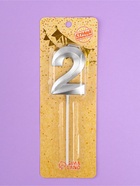 УЦЕНКА Свеча в торт на шпажке «Грань», цифра "2", серебро, 5 см - Фото 4