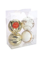 УЦЕНКА Набор шаров пластик d-10 см, 4 шт "Праздничные узоры" грани, золотисто-белый - Фото 5