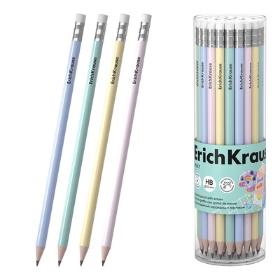 Карандаш чернографитный ErichKrause Milky круглый, с ластиком, HB, в тубусе, пластик