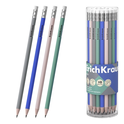 Карандаш чернографитный ErichKrause Navy круглый, с ластиком, HB, в тубусе, пластик