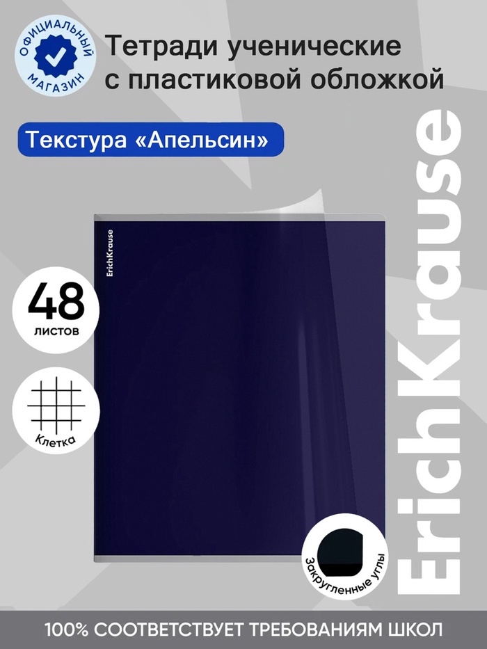 Тетрадь 48 листов в клетку ErichKrause CoverPrо fizzy, Stormy, с пластиковой обложкой, на скобе, индиго