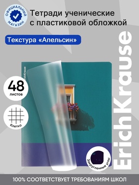 Тетрадь 48 листов в клетку ErichKrause CoverPrо fizzy, Emeeald Frame, с пластиковой обложкой, на скобе (5 шт)