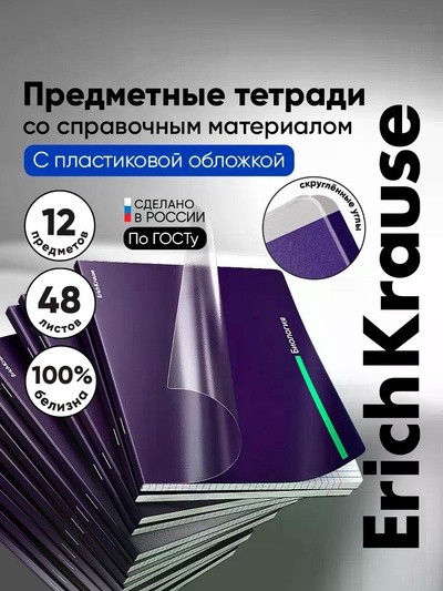 Набор предметных тетрадей ErichKrause Indigo, 12 предметов, 48 листов, с пластиковой обложкой