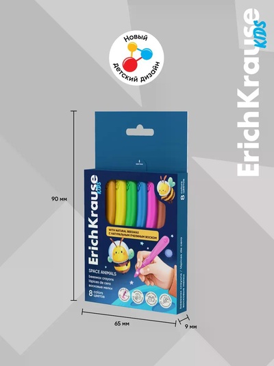 Восковые мелки 8 цветов, ErichKrause Kids Space Animals