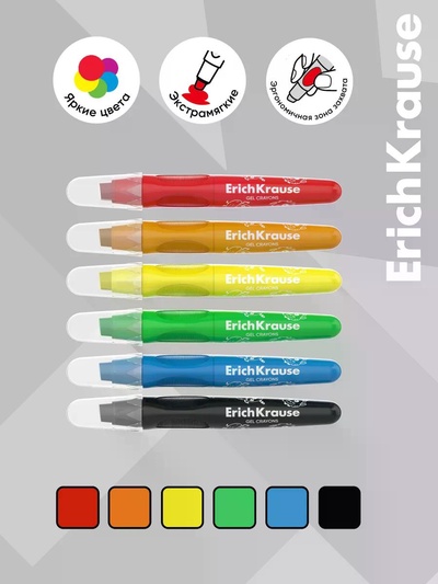 Гелевые мелки 6 цветов ErichKrause Jolly Friends