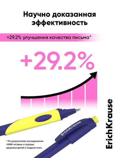 Набор ручек шариковых ErichKrause ErgoLine Grip Neon, SuperGlide, 2 штуки, узел 0.5 мм, синие чернила